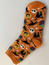 Brand New Halloween Orange And Black Novelty Style Crew Socks