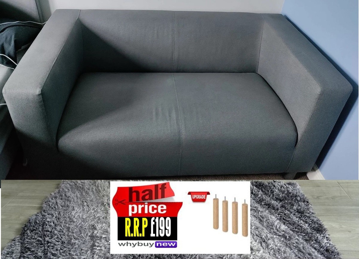 RRP:£199 IKEA KLIPPAN COMPACT SMALL TWO SEAT SOFA FLACKARP GREY