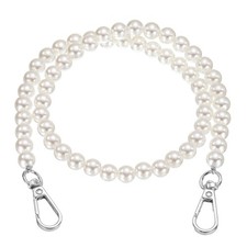2 Pcs Imitation Pearl Purse Strap, 23.6 Inch Handbag Plate Clasp, Silver
