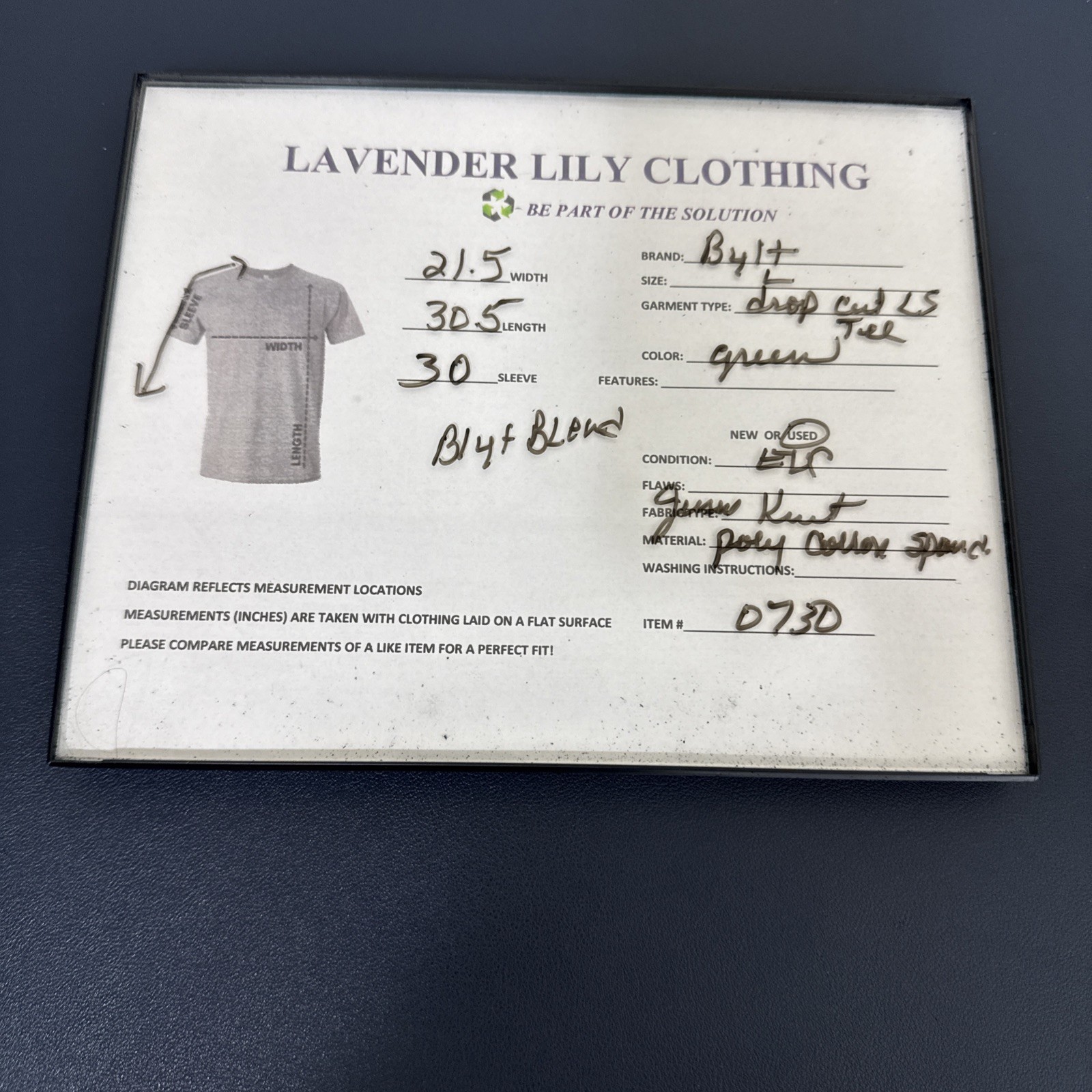 BYLT Mens L Drop Cup Long Sleeve Tee Shirt Green EUC