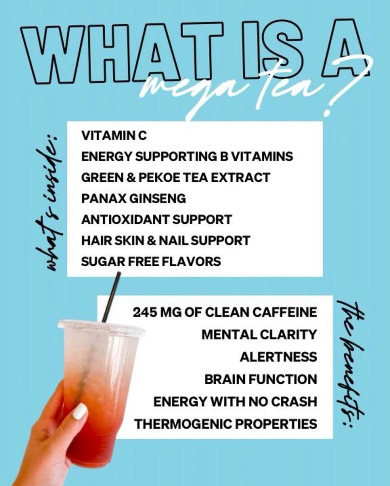 Kits de té cargados (paquete de 10) sin azúcar, bajos en calorías, energía limpia Foto 2 de 2