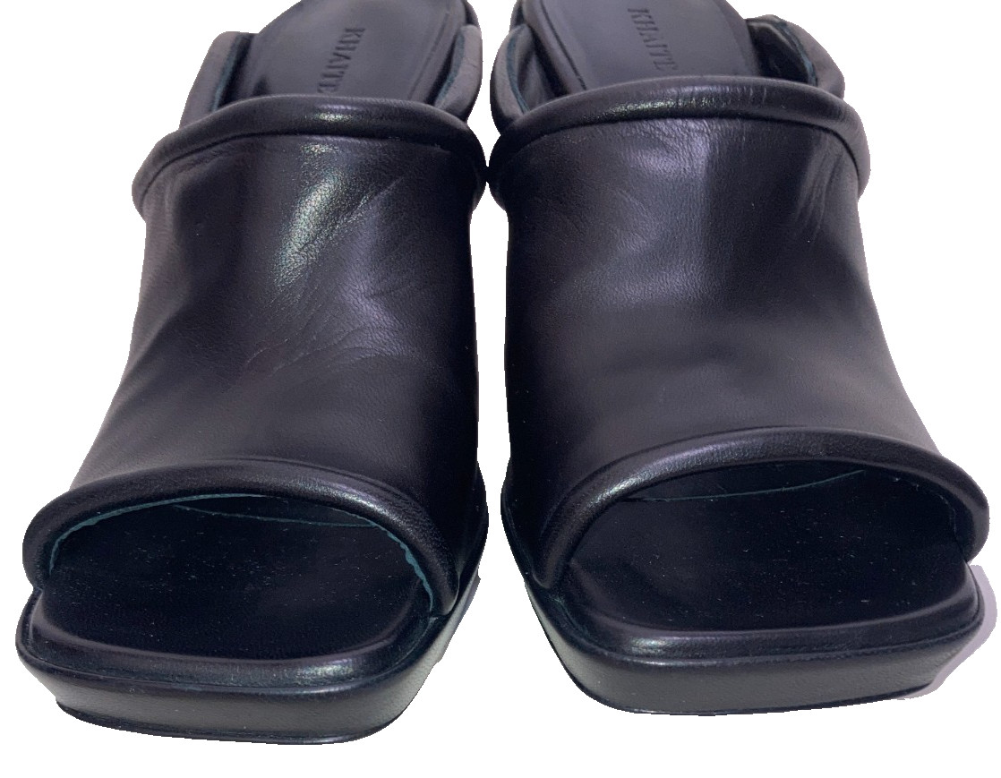 KHAITE Stagg 105 Black Leather Wedge Mule Slide Sandals 37 6.5 7