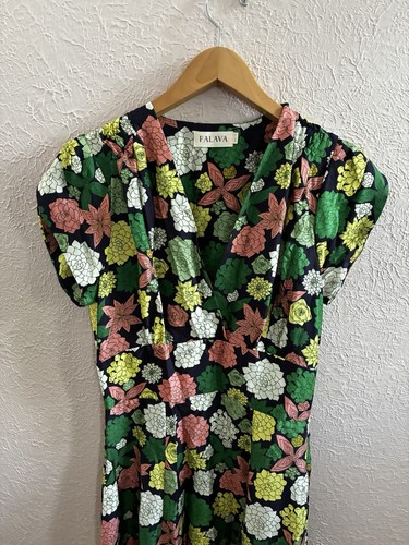 Palava Rita Dress - Navy Cacti Flower Women’s UK 12 US 8-10 Midi short sleeve - Picture 9 of 12