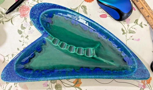Vintage Royal Haeger MCM Ashtray Atomic  Multi Color Glaze  Green/Blue 12 X 7.5”