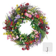 Daisy and Lavender Wildflower Spring and Summer Artificial Spring Wreath Silk...
