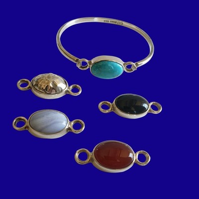 Artisan Crafted Sterling Interchangeable Oval Design Cuff Bracelet