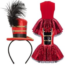 Girls Jumpsuit Dance Costumes Headwear Leotard Circus Dress Shiny Festivals