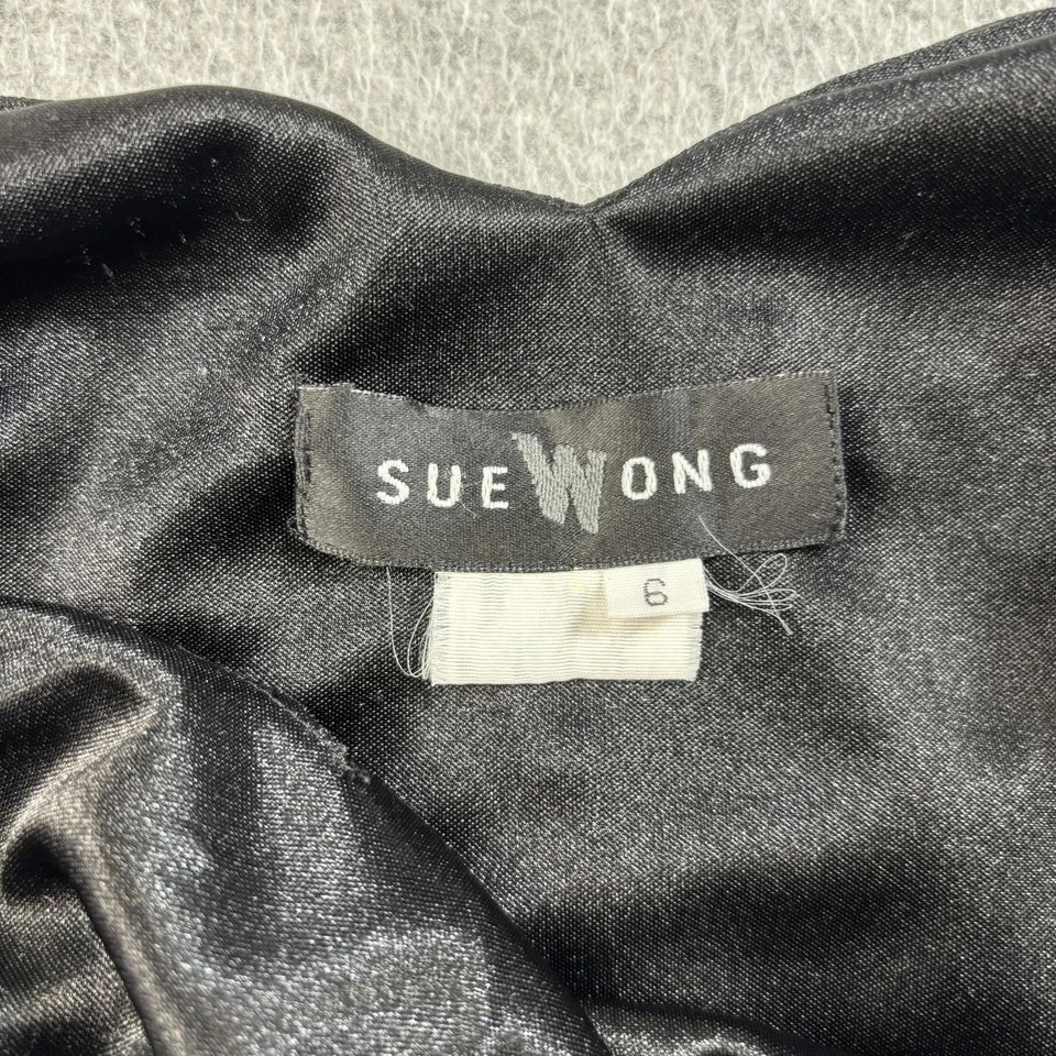 Vintage Sue Wong Silk Dress Women 6 Black Floral Embroidered Fringe Tassel Boho - Image 3 of 4