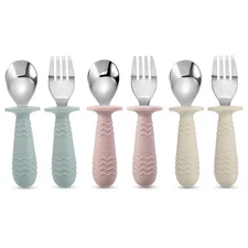PandaEar 6 Pieces Baby Toddler Silicone Stainless Steel Utensils Silverware S...