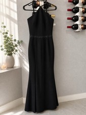 Helsi Black Beaded Halter Gown Maxi Dress Size 8 Sleeveless Formal