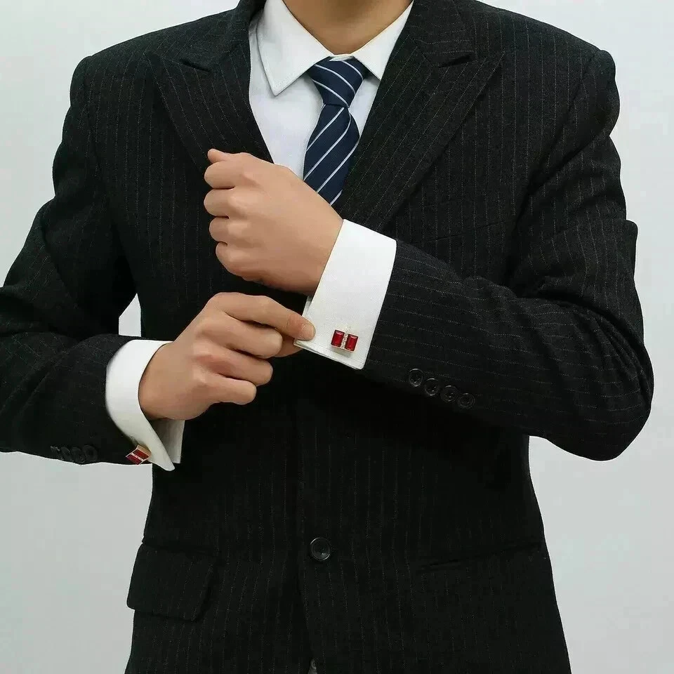 Camisa Gemelos Para Hombre Chapada en Oro Amarillo 14K 4Ct Esmeralda Creada en Laboratorio Granate Rojo Foto 3 de 4