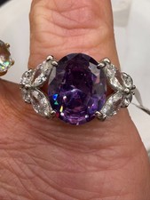 Silver Amethyst Ring Purple Oval Marquise Cut 3.85ct Womens Stainless Steel