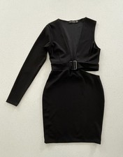 PRETTY LITTLE THING Black One Sleeve Dress- Size UK 8/EU 36