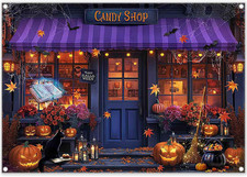 7x5ft Halloween Candy Shop Photography Backdrop Magic Witch Banner  Pumpkin Lan