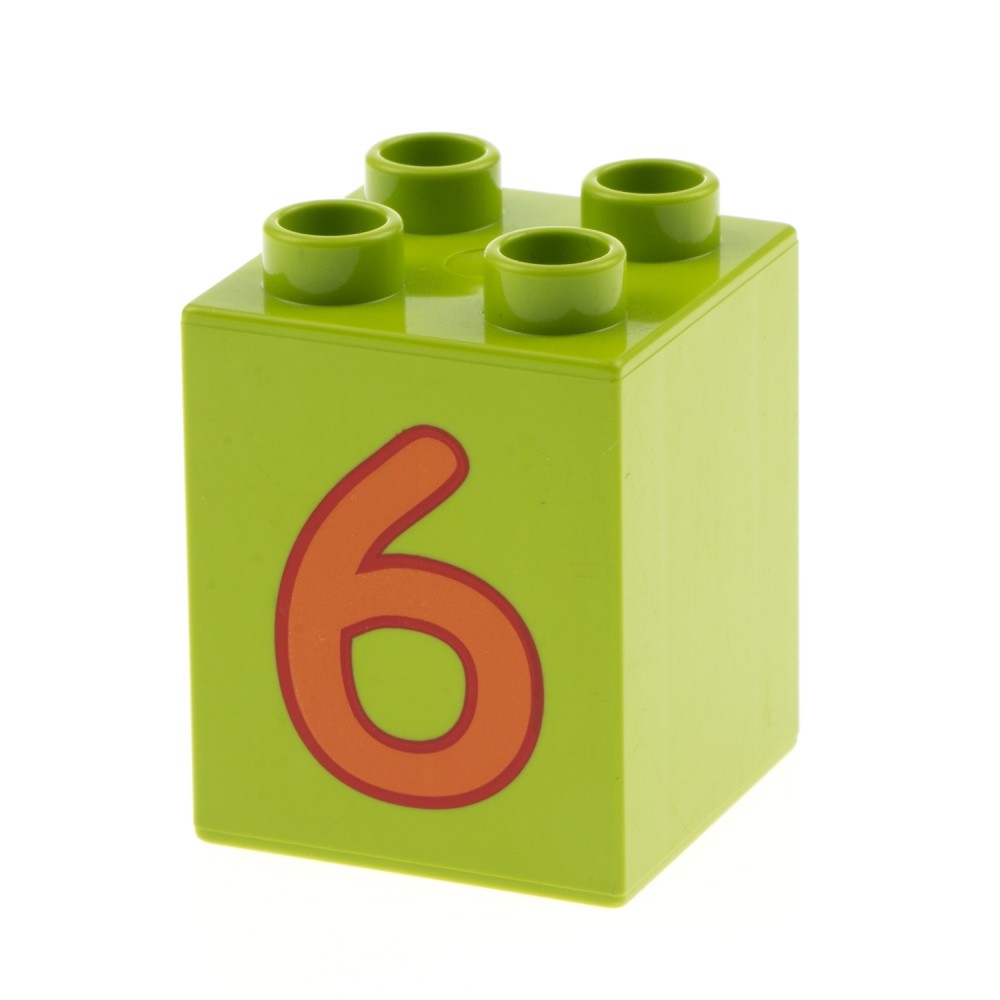 1X Lego Duplo Design Building Brick 2X2X2 Light Green Printed No. 6 31110PB026