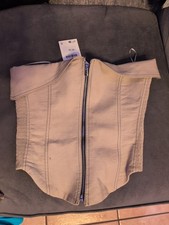 Zara Womens Strapless Khaki Zip-Up Corset Top Size S