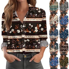 Women's Shirt Blouse Print Button Long Sleeve Casual Basic Shirt Collar Regular
