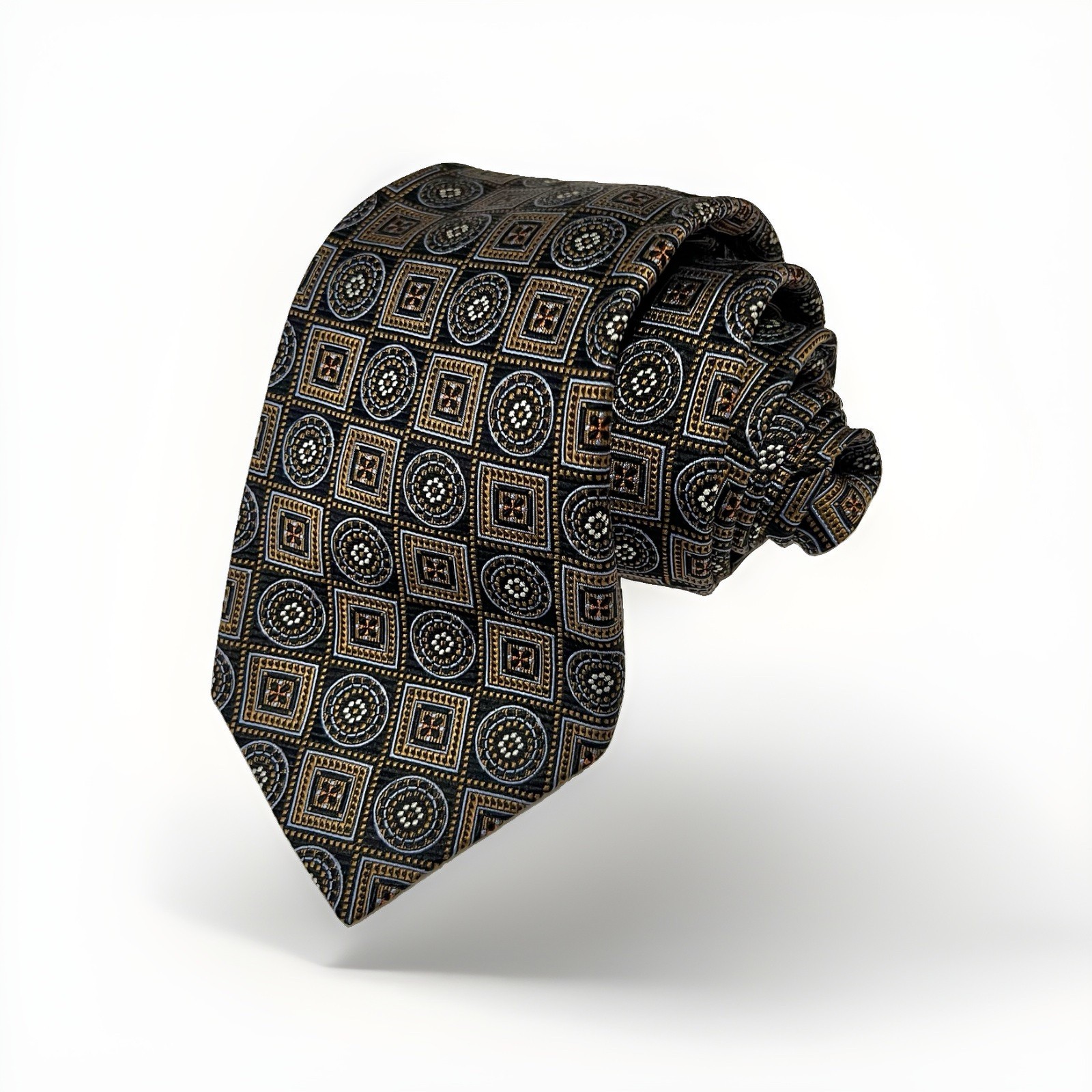 Robert Talbott Best Of Class Tie Jacquard Black Gold Silk Geometric Medallion