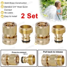 4pcs Garden Hose Quick Connector Solid Brass 3/4" Fitting Male Female Connect