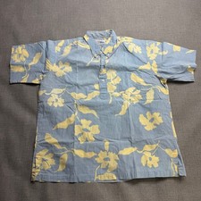 Vintage 80s Reyn Spooner Shirt Men's XL Blue SS Button Up Floral Hawaiian