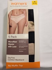 Warners Women s 5-Pack No Pinching No Problems Lace Waist Hipster Medium B332