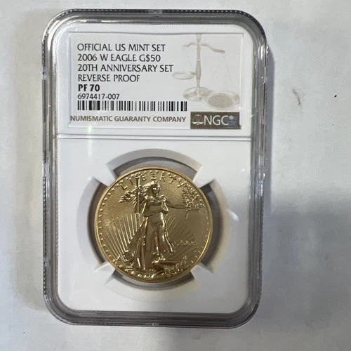 2006 W $50 American Eagle 20 Anniversary 1 Oz Gold Reverse Proof Coin NGC PF70