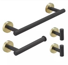 4 Piece Bathroom Bath Hardware Accessories Set Towel Bar Kit Matte Black  Gold