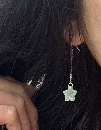 Tiffany & Co. Elsa Peretti Drop Dangle Star Aventurine Quartz Hook Earrings 925 - Picture 7 of 9