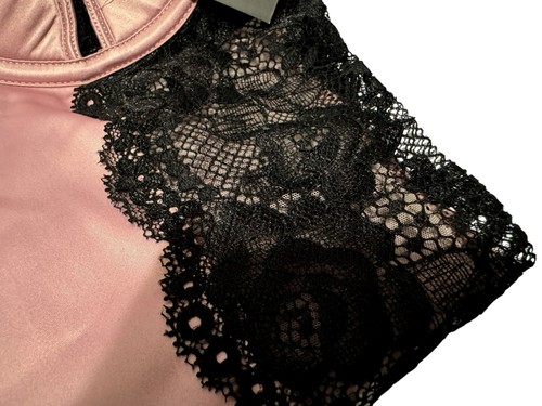Frederick's of Hollywood Ilana Pink Black Lace Teddy Bodysuit Women's Size Small - Picture 5 of 8