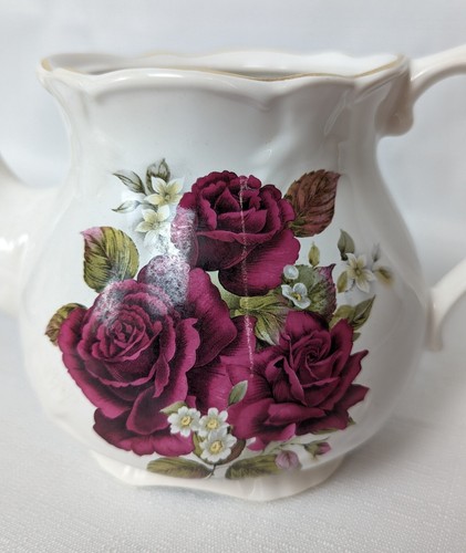 Teapot Crown Victorian Staffordshire England 6659 Pink Roses Gold Trim - Picture 4 of 14