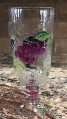 3 HOME ESSENTIALS VINTAGE CRACKLE GLASS GRAPES NO TRIM ICE TEA/WATER GLASS 8 T