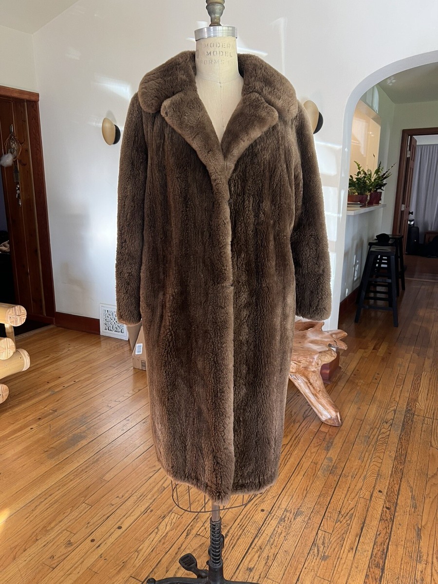 Vintage Real Mink Fur Coat Brown Solid Size M Medium Soft and