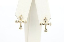 14K Yellow or White Gold Cubic Zirconia Cross Earrings