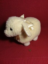 Vtg 14" by 11" Eden CREAM FAUX SHERPA NUBBY PLUSH SHEEP LAMB w/ BELL stuffed toy