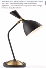 JONATHAN Y Table Lamp 21.5" Candlestick Cotton LED Metal Bell Black/Brass Gold