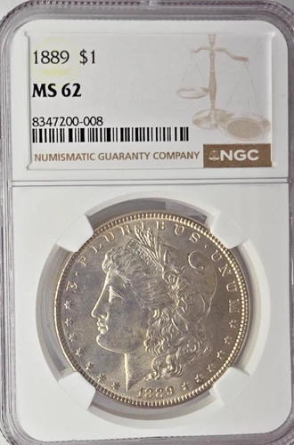 1889-P US Morgan Silver Dollar NGC Mint State 62