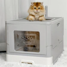 Large Enclosed Cat Litter Box Foldable Cat Kitten Toilet Box with Slide-Out Tray