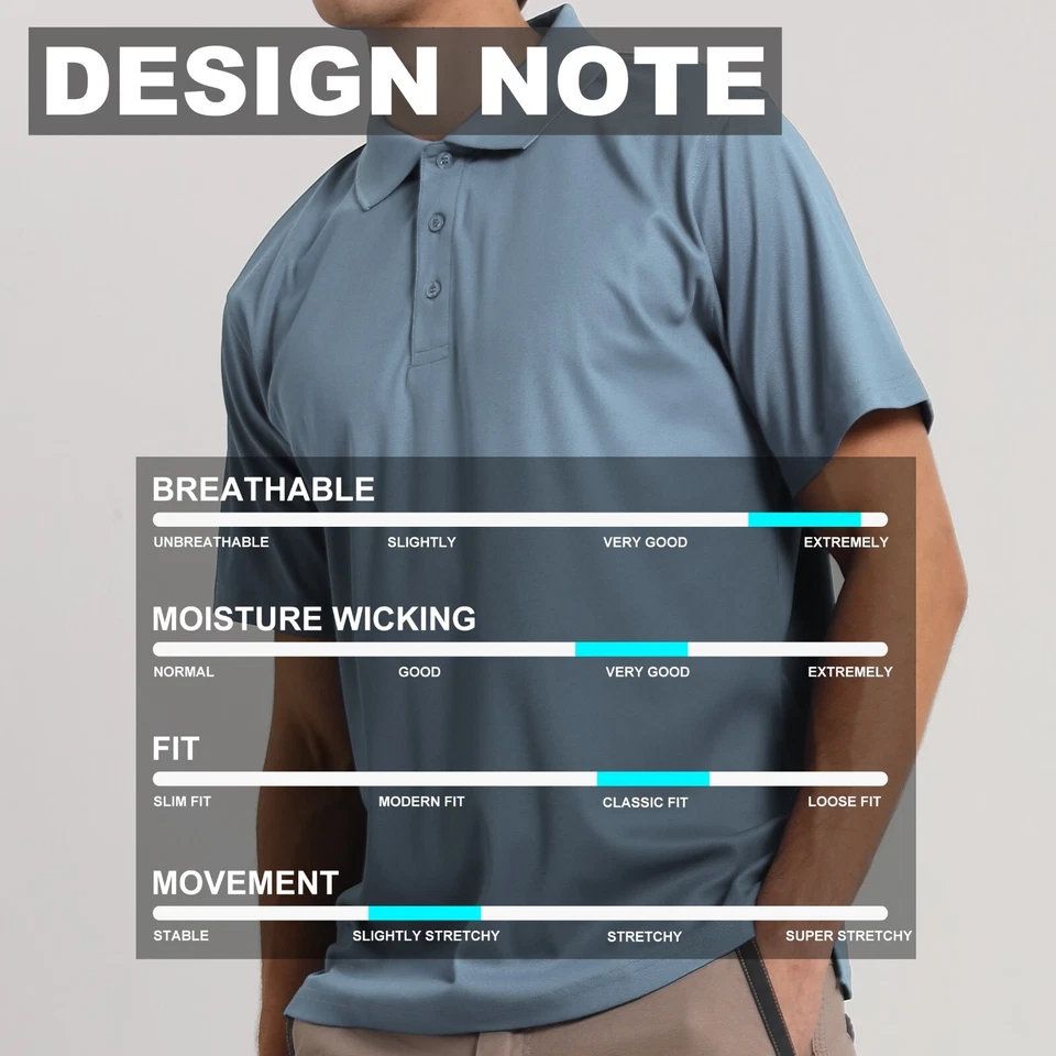 Mens Polo Shirt, Short Sleeve Button Golf Shirt, Solid Colour, Polyester Cotton - image 4 of 4