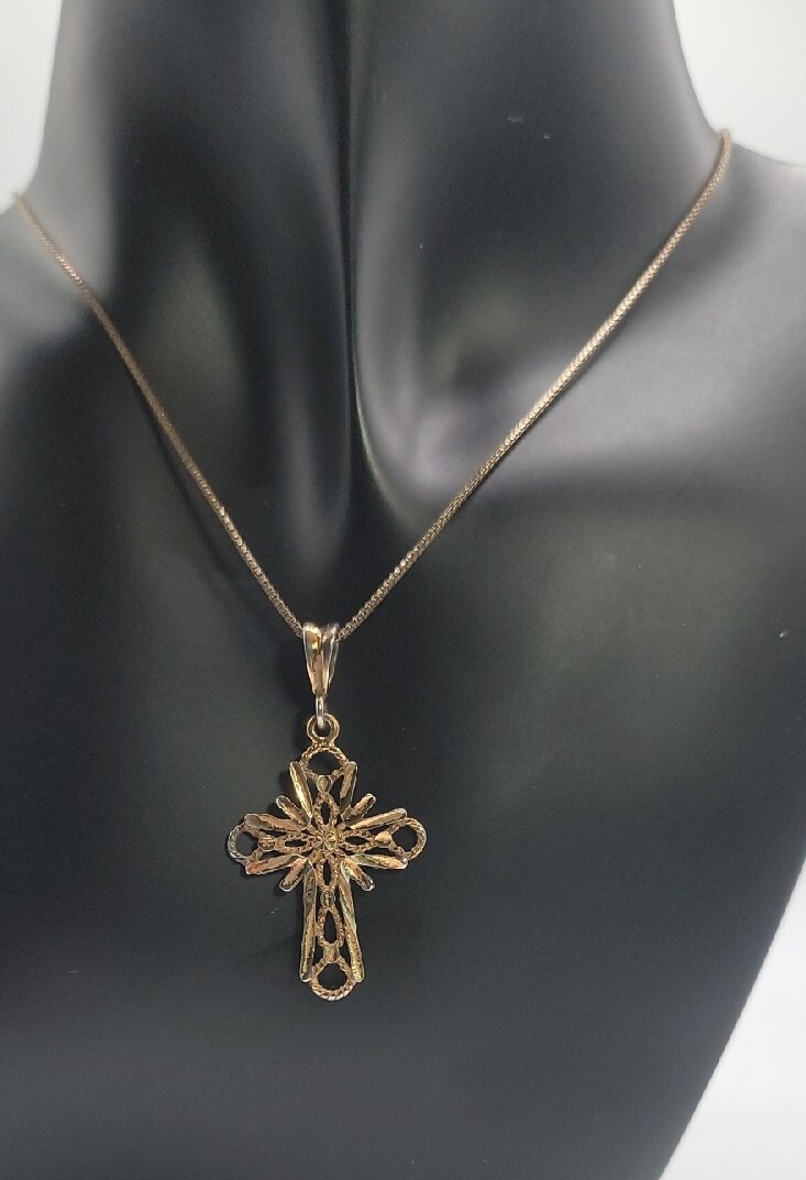 Danecraft 925 Sterling Silver Gold Plated DiamondCut Cross Pendant