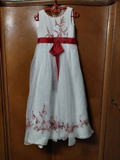 white and red flower girl dress for wedding, 114cm from shoulder to bottom