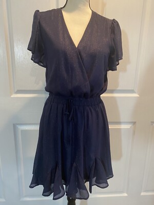 Trixxi Blue Tie Flutter Sleeve Short Party Fit + Flare Dress Juniors, Size M