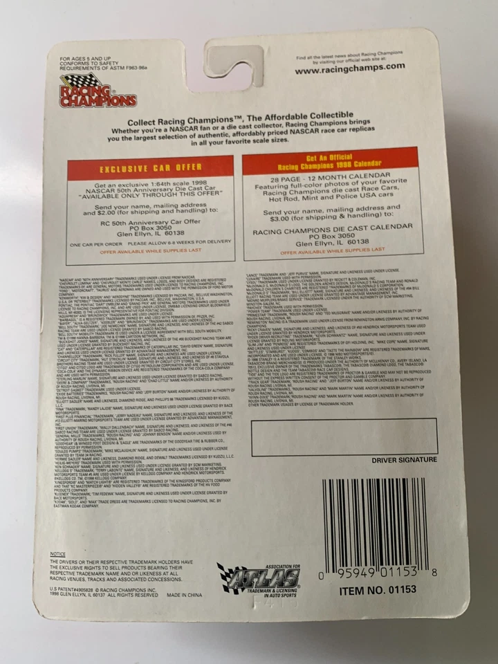 Racing Champions Darrell Waltrip #17 1998 50 aniversario 1/64 NASCAR diecast Foto 2 de 2