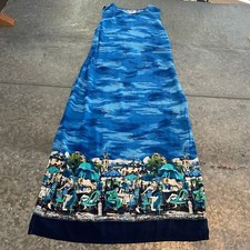 Vintage R&K Originals Ocean Cafe Scenic Maxi Dress Sz 10 Medium Blue Sleeveless