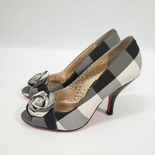 Poetic License London Good Vibrations Size 9 Black White Peep Toe Pumps Heels