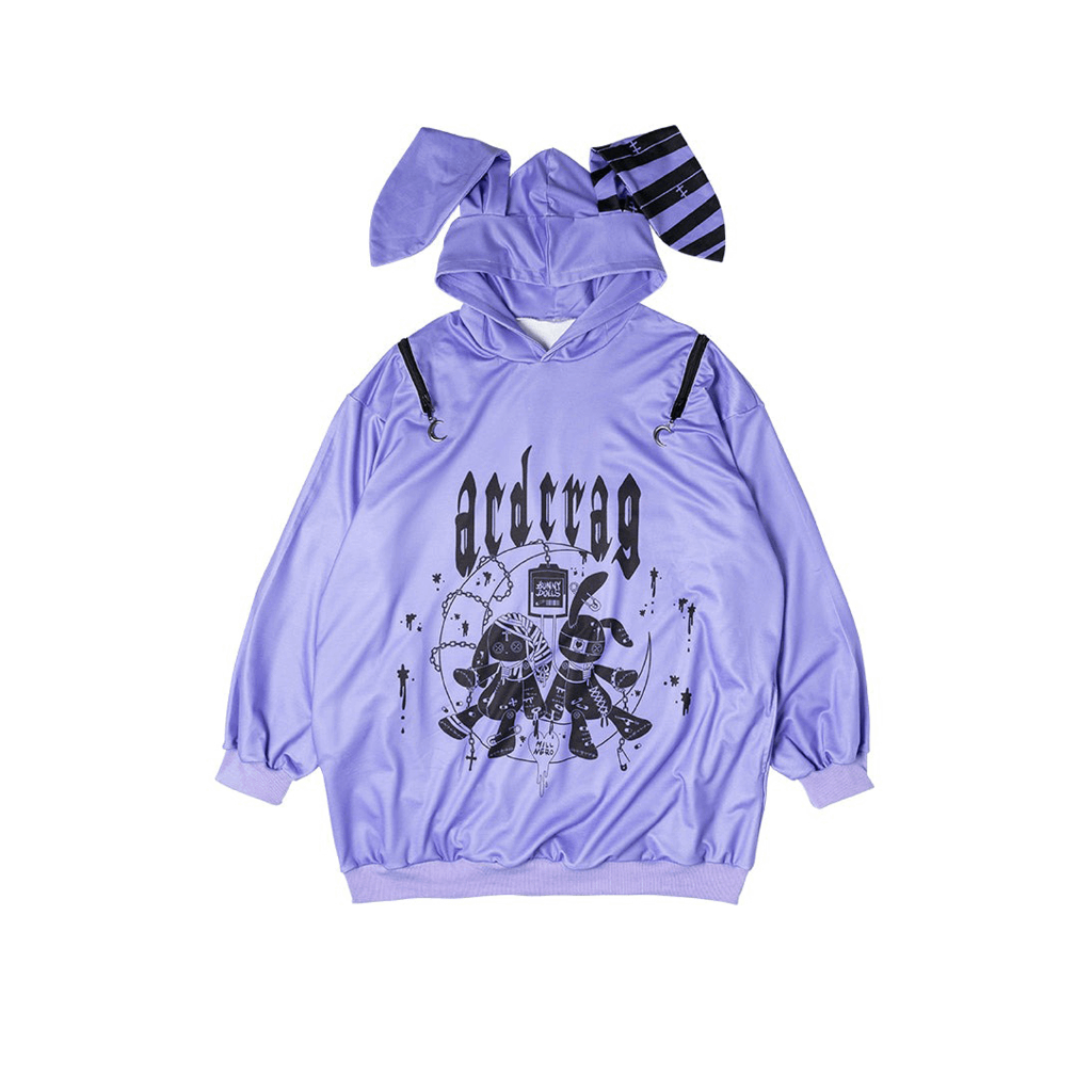 Goth Punk Bunny Ear shoulder zip purple hoodie | eBay