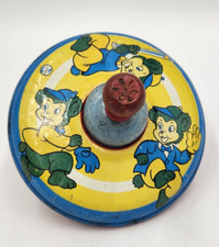 Vintage Ohio Art 1950's Toy Tin Top Baseball Playing Bear Litho Wood Handle