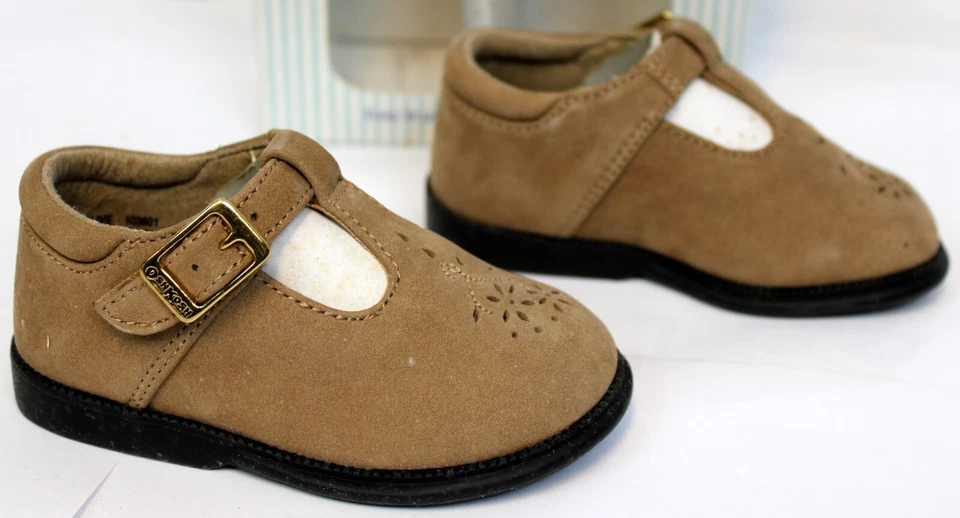 2001 OshKosh B'Gosh Baby First Walkers Zapatos talla 3.5 Correa de cuero oliva Floral Foto 3 de 4