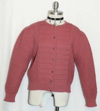 PINK WOOL Women KNITTED Crocheted AUSTRIA Cardigan Walk Dress SWEATER Jacket M