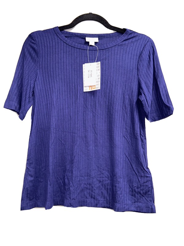 NWT XS Lularoe Alli Basic Tee. Rare Solid NAVY Blue. Elbow Length Sleeves .