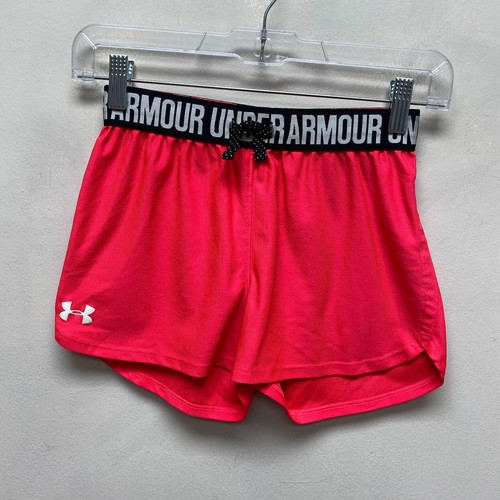 Under Armour Girls Pink Elastic Waist Pull On Heat Gear Loose Athletic Shorts M